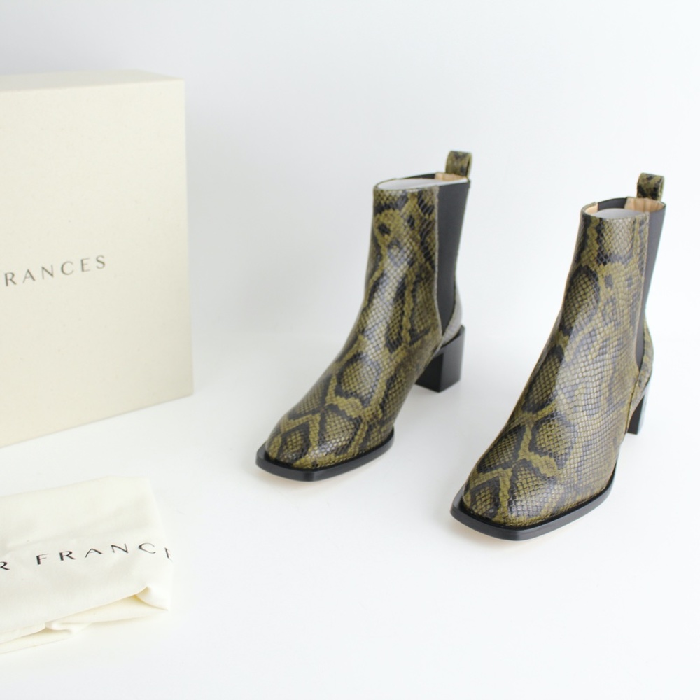 nib DEAR FRANCES snakeskin lizard leather print chelsea boots ankle square toe